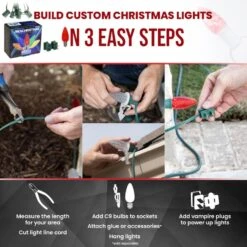 Light Line Kit - SPT-1 C9 25' Green Cord, 12" Spacing, 13 Red And 12 Green Bulbs, With 2 Male And Female Slide On Plugs -Christmas Decor Sale 123 step graphic 64