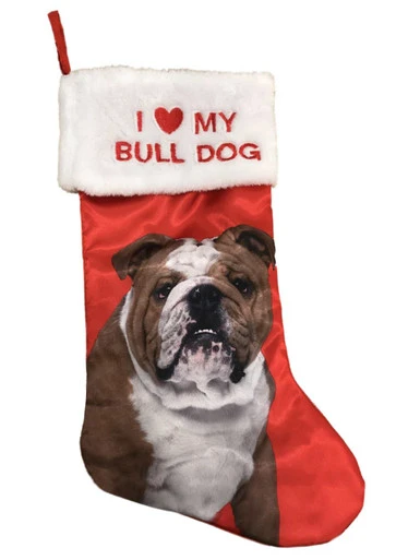 Red Satin I Love My Bull Dog Christmas Holiday Stocking 3 Red Satin I Love My Bull Dog Christmas Holiday Stocking