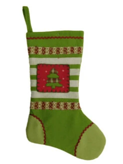 Embellished Green Felt Patchwork Christmas Tree Holiday Stocking