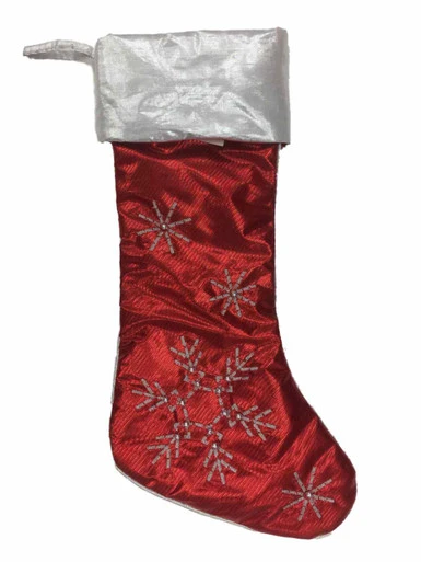 Metallic Red & Silver Shimmer Stripe Snowflake Christmas Holiday Stocking 3 Metallic Red & Silver Shimmer Stripe Snowflake Christmas Holiday Stocking