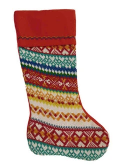 Colorful Red Nordic Snowflake Print Christmas Holiday Stocking
