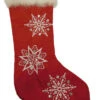 Embellished Red Satin Sequin & Faux Fur Christmas Holiday Stocking Snowflakes