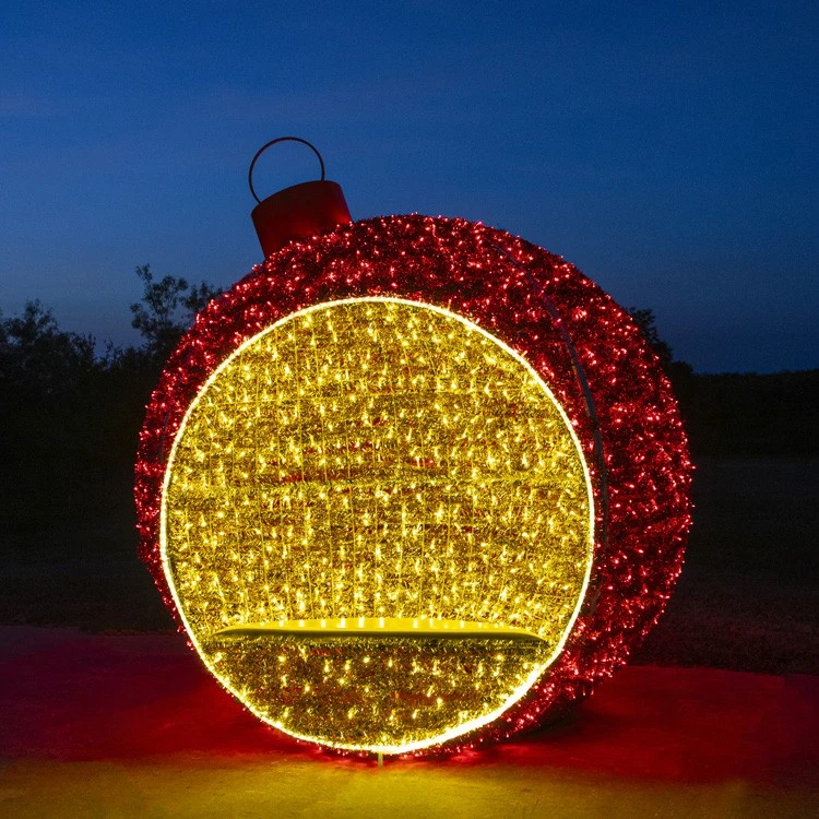 9' 3D Christmas Ornament - Warm White And Red - Photo Op Display 5 9' 3D Christmas Ornament - Warm White And Red - Photo Op Display - Image 3