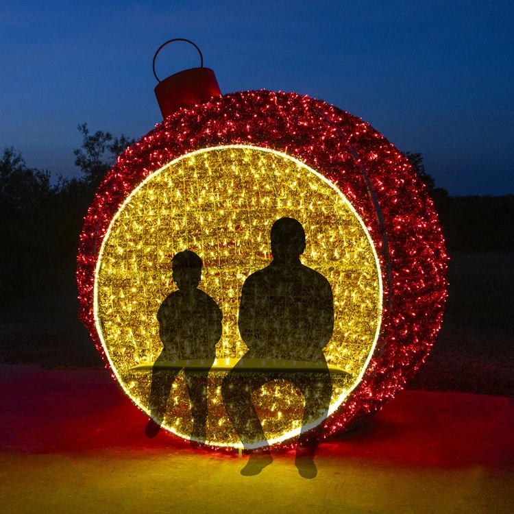 9' 3D Christmas Ornament - Warm White And Red - Photo Op Display 4 9' 3D Christmas Ornament - Warm White And Red - Photo Op Display - Image 2