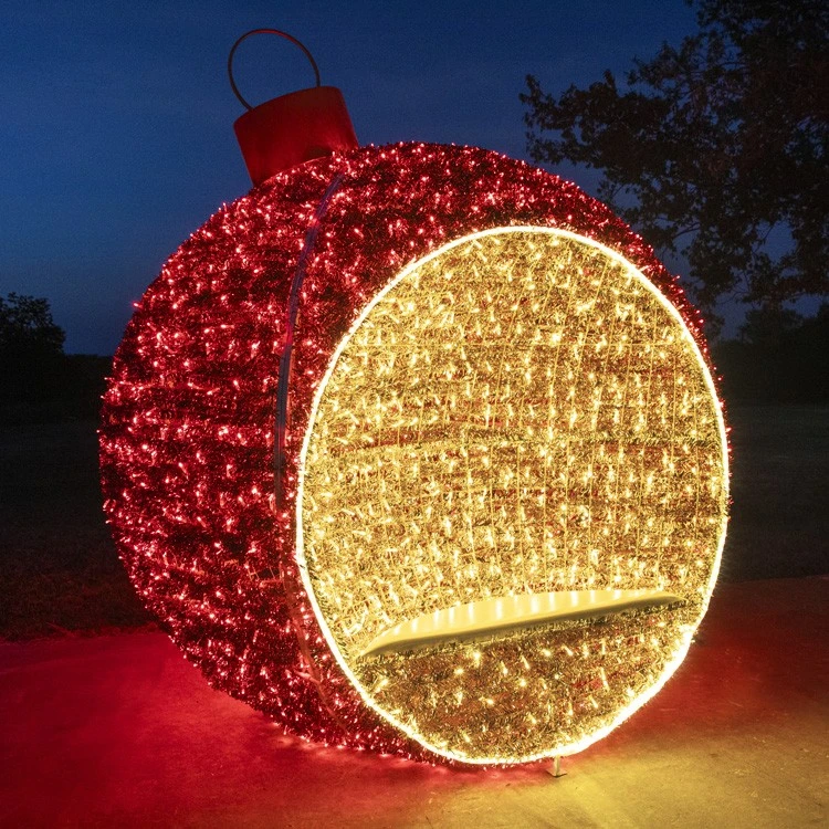 9' 3D Christmas Ornament - Warm White And Red - Photo Op Display 3 9' 3D Christmas Ornament - Warm White And Red - Photo Op Display