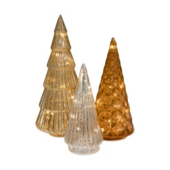 Battery Operated Gold, Bronze & Silver Trees - Set Of 3
