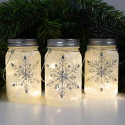 Battery Operated Silver Snowflake Glass Mason Jars - Set Of 3 -Christmas Decor Sale 5bb46c28 d4e9 4aa7 bb76 052ffbbefa3f 90918.1693419020