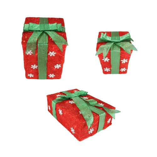 Northlight Set Of 3 Lighted Red With Green Bows And Snowflakes Gift Boxes Outdoor Christmas Decorations 13" 3 Northlight Set Of 3 Lighted Red With Green Bows And Snowflakes Gift Boxes Outdoor Christmas Decorations 13"