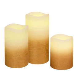 Battery Operated LED Wax Candles, Gold - Set Of 3