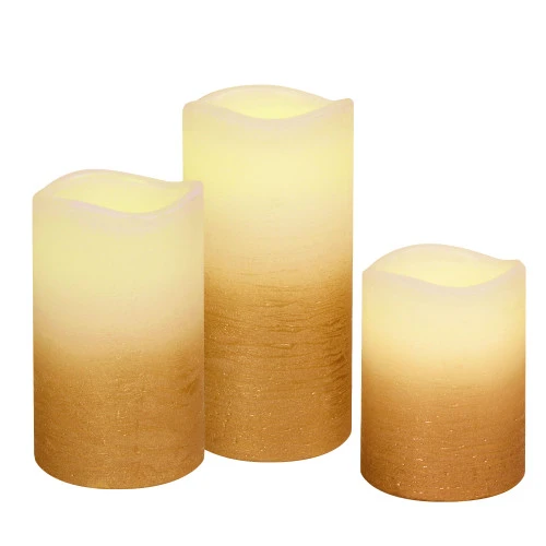 Battery Operated LED Wax Candles, Gold - Set Of 3 3 Battery Operated LED Wax Candles, Gold - Set Of 3