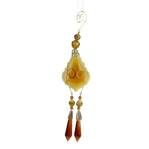9" Amber And Gold Faceted Beads Christmas Pendant Ornament 3 9" Amber And Gold Faceted Beads Christmas Pendant Ornament