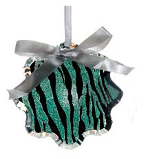 4.5" Teal Green And Black Glittered Zebra Print Snowflake Prism Christmas Ornament 3 4.5" Teal Green And Black Glittered Zebra Print Snowflake Prism Christmas Ornament