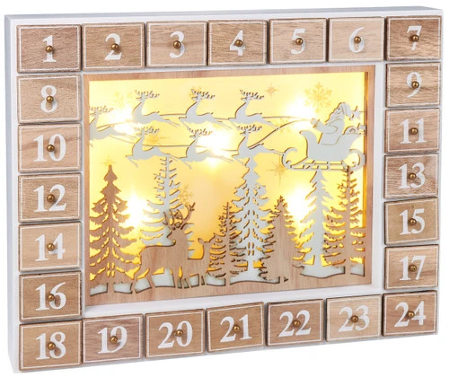 BRUBAKER Reusable Wooden Advent Calendar To Fill - Flying Santa Claus With LED Lighting - DIY Christmas Calendar 13.98 X 2.36 X 10.63 Inches 3 BRUBAKER Reusable Wooden Advent Calendar To Fill - Flying Santa Claus With LED Lighting - DIY Christmas Calendar 13.98 X 2.36 X 10.63 Inches