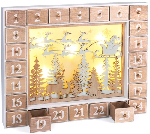 BRUBAKER Reusable Wooden Advent Calendar To Fill - Flying Santa Claus With LED Lighting - DIY Christmas Calendar 13.98 X 2.36 X 10.63 Inches 4 BRUBAKER Reusable Wooden Advent Calendar To Fill - Flying Santa Claus With LED Lighting - DIY Christmas Calendar 13.98 X 2.36 X 10.63 Inches - Image 2
