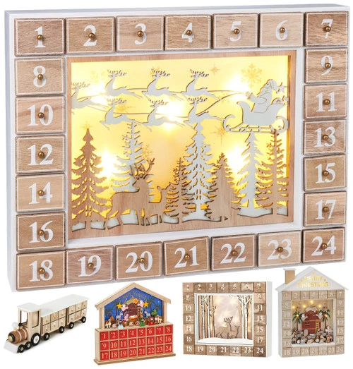 BRUBAKER Reusable Wooden Advent Calendar To Fill - Flying Santa Claus With LED Lighting - DIY Christmas Calendar 13.98 X 2.36 X 10.63 Inches 9 BRUBAKER Reusable Wooden Advent Calendar To Fill - Flying Santa Claus With LED Lighting - DIY Christmas Calendar 13.98 X 2.36 X 10.63 Inches - Image 7