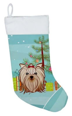Christmas Tree And Yorkie Yorkishire Terrier Christmas Stocking BB1576CS