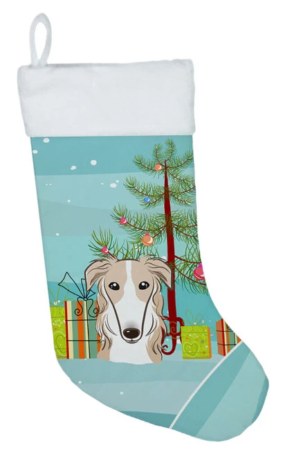 Christmas Tree And Borzoi Christmas Stocking BB1600CS 3 Christmas Tree And Borzoi Christmas Stocking BB1600CS
