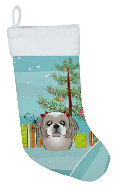 Christmas Tree And Gray Silver Shih Tzu Christmas Stocking BB1622CS 3 Christmas Tree And Gray Silver Shih Tzu Christmas Stocking BB1622CS