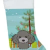 Christmas Tree And Silver Gray Poodle Christmas Stocking BB1631CS
