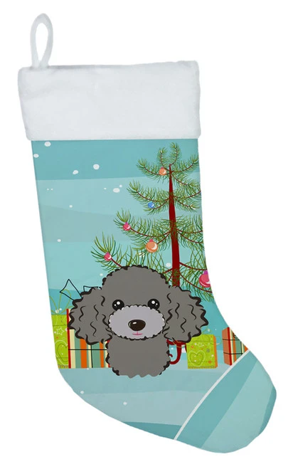 Christmas Tree And Silver Gray Poodle Christmas Stocking BB1631CS 3 Christmas Tree And Silver Gray Poodle Christmas Stocking BB1631CS