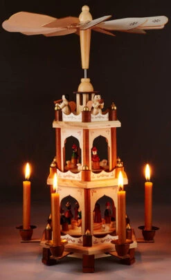 BRUBAKER Wooden Christmas Pyramid - 18 Inches - 3 Tier Carousel - Nativity Play - Designed In Germany -Christmas Decor Sale Pyramid 4043.00 brown 4260211297620.1500.007 35599.1633637444