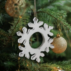 7.25" Rustic White Embossed Snowflake With Mirror Medallion Christmas Ornament -Christmas Decor Sale allstate20xn4348 wh at20b 82719.1640820175