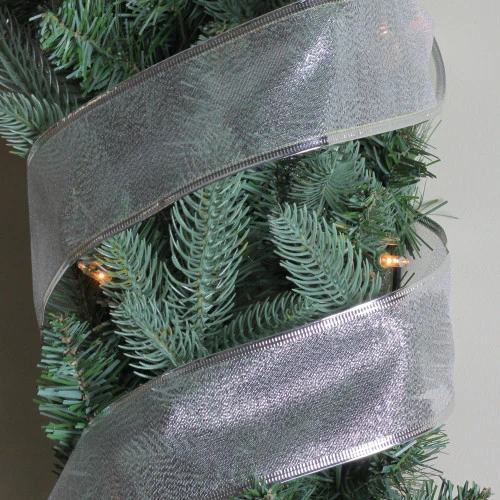 Northlight Shimmering Silver Christmas Wired Craft Ribbon 2.5" X 10 Yards 5 Northlight Shimmering Silver Christmas Wired Craft Ribbon 2.5" X 10 Yards - Image 3