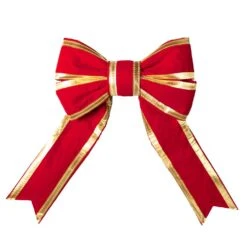 Christmas Designers 12" Red Velvet With Gold Trim Christmas Bow