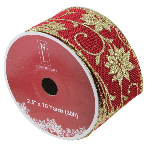 Northlight Cranberry Red And Gold Poinsettia Christmas Wired Craft Ribbon 2.5" X 10 Yards 3 Northlight Cranberry Red And Gold Poinsettia Christmas Wired Craft Ribbon 2.5" X 10 Yards