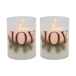 Battery Operated LED Glass Candles With Moving Flame, JOY - Set Of 2