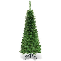 Costway 4.5ft Pre-Lit Hinged Pencil Christmas Tree 150 White Lights