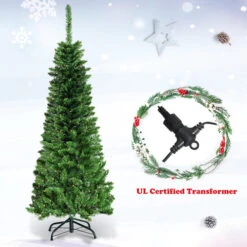 Costway 4.5ft Pre-Lit Hinged Pencil Christmas Tree 150 White Lights -Christmas Decor Sale cm2207010234 94267.1666106660