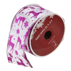 Northlight Glistening Purple Reindeer And Star Christmas Wired Craft Ribbon 2.5" X 10 Yards