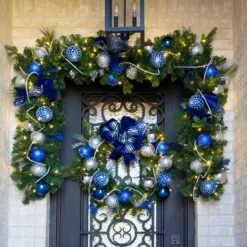 30" Pre-Decorated Wreath - Sapphire Sky - Warm White -Christmas Decor Sale dg 9 ss ww dw 30 ss ww door7 1