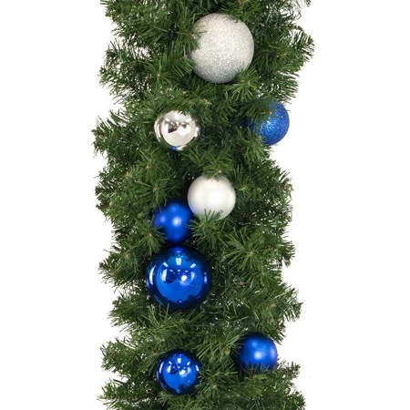 Decorated 9' X 14" Garland Unlit, Blue And Silver 5 Decorated 9' X 14" Garland Unlit, Blue And Silver - Image 3