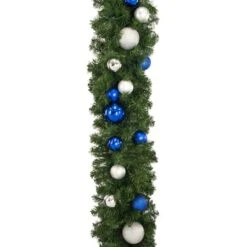 Decorated 9' X 14" Garland Unlit, Blue And Silver 9 Decorated 9' X 14" Garland Unlit, Blue And Silver -Christmas Decor Sale dg 914 bs d