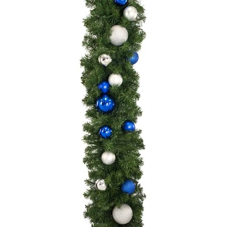 Decorated 9' X 14" Garland Unlit, Blue And Silver 6 Decorated 9' X 14" Garland Unlit, Blue And Silver - Image 4