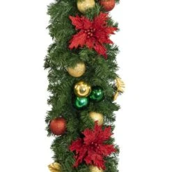 Decorated 9' X 14" Garland Unlit, Elegant Poinsettia 8 Decorated 9' X 14" Garland Unlit, Elegant Poinsettia -Christmas Decor Sale dg 914 ep c