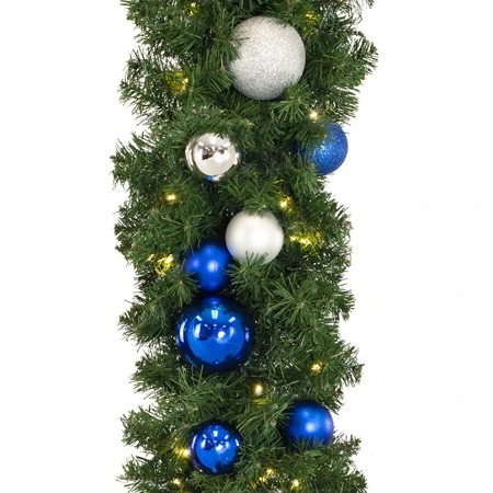 Decorated 9' X 14" Garland Lit Warm White, Blue And Silver 5 Decorated 9' X 14" Garland Lit Warm White, Blue And Silver - Image 3