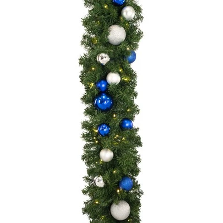 Decorated 9' X 14" Garland Lit Warm White, Blue And Silver 6 Decorated 9' X 14" Garland Lit Warm White, Blue And Silver - Image 4