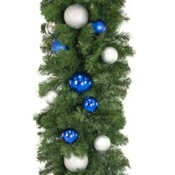 Decorated 9' X 18" Garland Unlit, Blue And Silver -Christmas Decor Sale dg 918 bs c