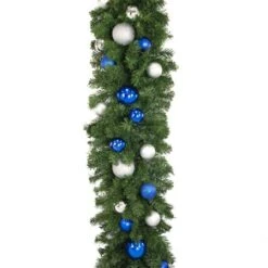 Decorated 9' X 18" Garland Unlit, Blue And Silver -Christmas Decor Sale dg 918 bs d