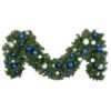 Decorated 9' X 18" Garland Lit Warm White, Blue And Silver -Christmas Decor Sale dg 918 led bs b