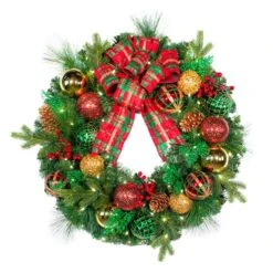 30" Pre-Decorated Wreath - Classic Holiday - Warm White