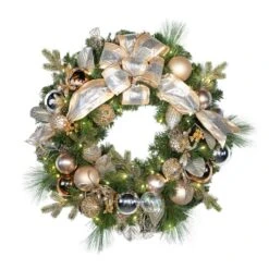 30" Pre-Decorated Wreath - Champagne Shimmer - Warm White