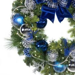 30" Pre-Decorated Wreath - Sapphire Sky - Warm White -Christmas Decor Sale dw 30 ss ww c
