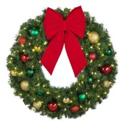 36" Lit LED Warm White Decorated Wreath - Colors Of The Holidays - Bow Option Available -Christmas Decor Sale dw 36 led coth b vb 12 r1