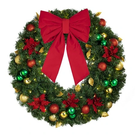36" Lit LED Warm White Decorated Wreath - Elegant Poinsettia - Bow Option Available 5 36" Lit LED Warm White Decorated Wreath - Elegant Poinsettia - Bow Option Available - Image 3