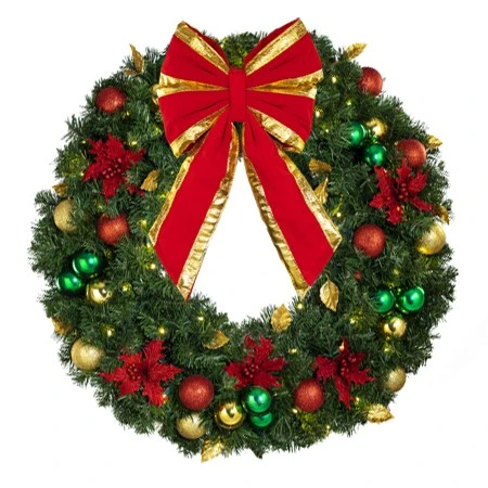 36" Lit LED Warm White Decorated Wreath - Elegant Poinsettia - Bow Option Available 4 36" Lit LED Warm White Decorated Wreath - Elegant Poinsettia - Bow Option Available - Image 2
