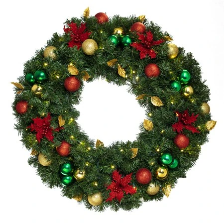 36" Lit LED Warm White Decorated Wreath - Elegant Poinsettia - Bow Option Available 3 36" Lit LED Warm White Decorated Wreath - Elegant Poinsettia - Bow Option Available